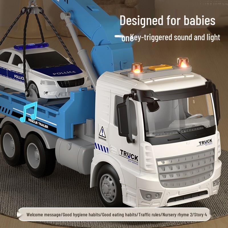 Large Rescue Tow Truck Crane Flatbed - Educational Engineering Transport Toy for Kids