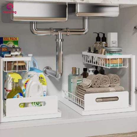 Under Sink Storage Organizer Rack With 2 Tier Sliding Cabinet Basket Drawer, Multi-Purpose Organizer For Kitchen, Bathroom And Desktop
