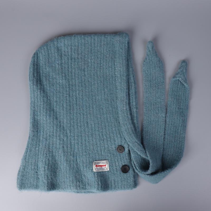 Korean Knitted Balaclava Hat Women's Winter Warm Scarf Integrated Hooded Scarf Knitted Wool Beanie Cap