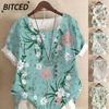 Moda feminina casual manga curta blusas e camisas com decote em O