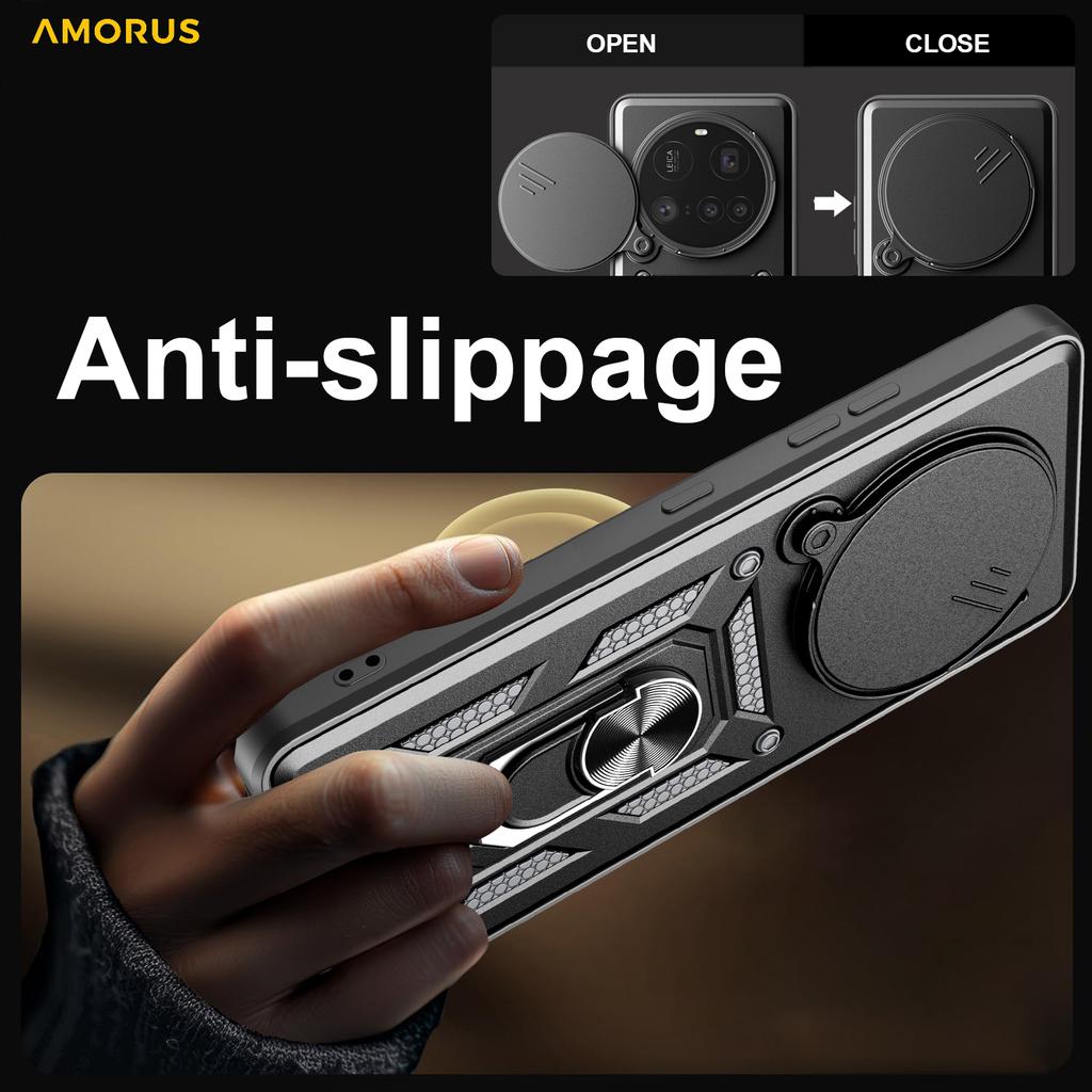 AMORUS For Xiaomi 15 Ultra Case Kickstand PC+TPU Phone Cover with Camera Lens Slider