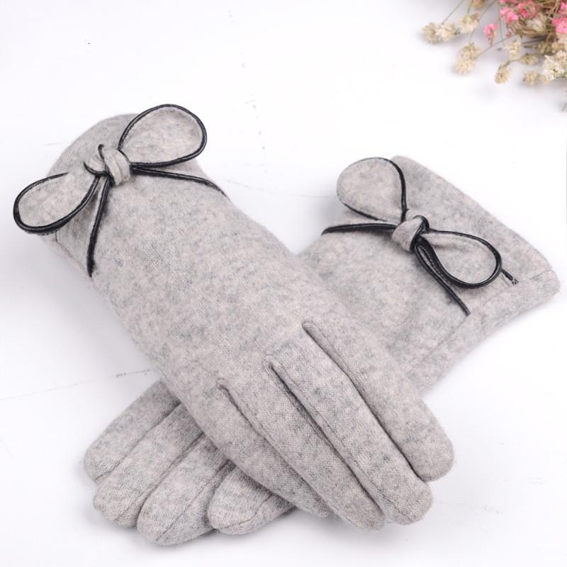 Wool Gloves Plush Warm In Autumn and Winter Wool Bow Points To Women's Touch Screen Gloves Warm In Winter