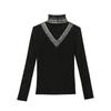 2024 European Autumn/Winter Rhinestone Cutout High Neck Slim Long Sleeve Shirt