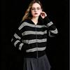 Retro Color Block Hooded Knit Cardigan with Pockets - Zipper Casual Sweater for Women