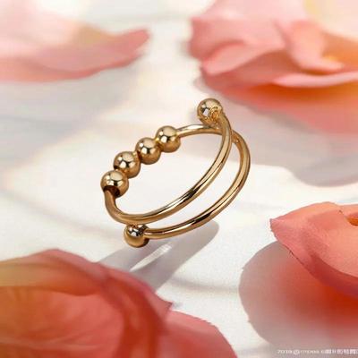Anxiety Balls Beads Rings For Women Open Spinner Adjustable Finger Ring Stainless Steel Rotating Freely Anti Stress Jewelry Gift