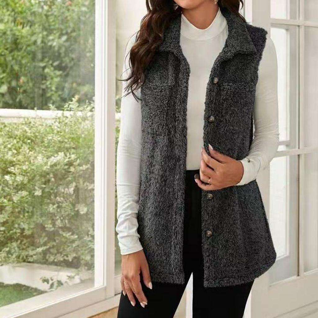 Women's Fashionable Double-Sided  Collar Button-Up Cardigan Vest With Pockets