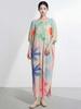 Miyake Women's Summer Long Dress: High-End, Loose, Plus Size, Printed Batwing Sleeve, Elegant Skirt.