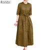 ZANZEA Women Casual Round Neck Loose Half Sleeve Dress