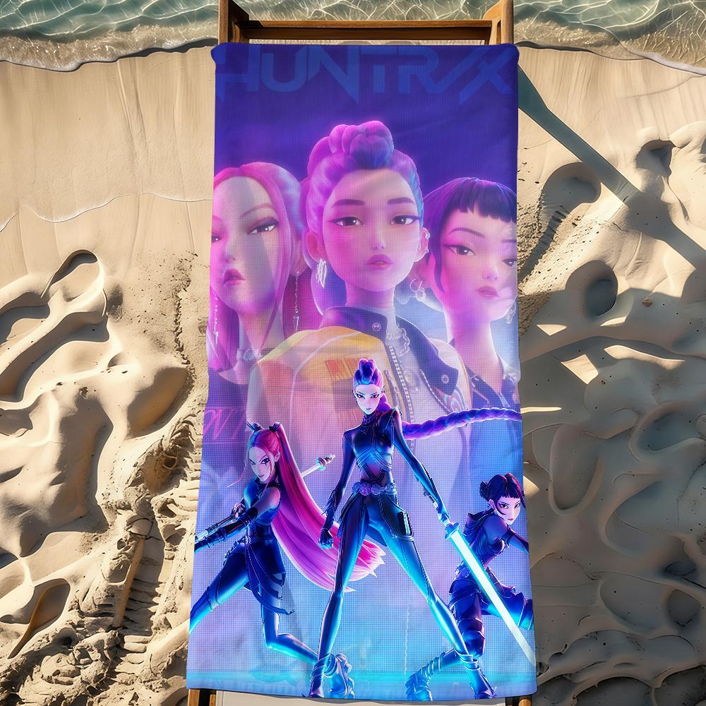 Cartoon H- Hun-Trix-S Hunters Cool D-Demon S-SaJa-S Towel Sports Quick Dry Travel Camping Sandproof Soft Light Large Beach Towel
