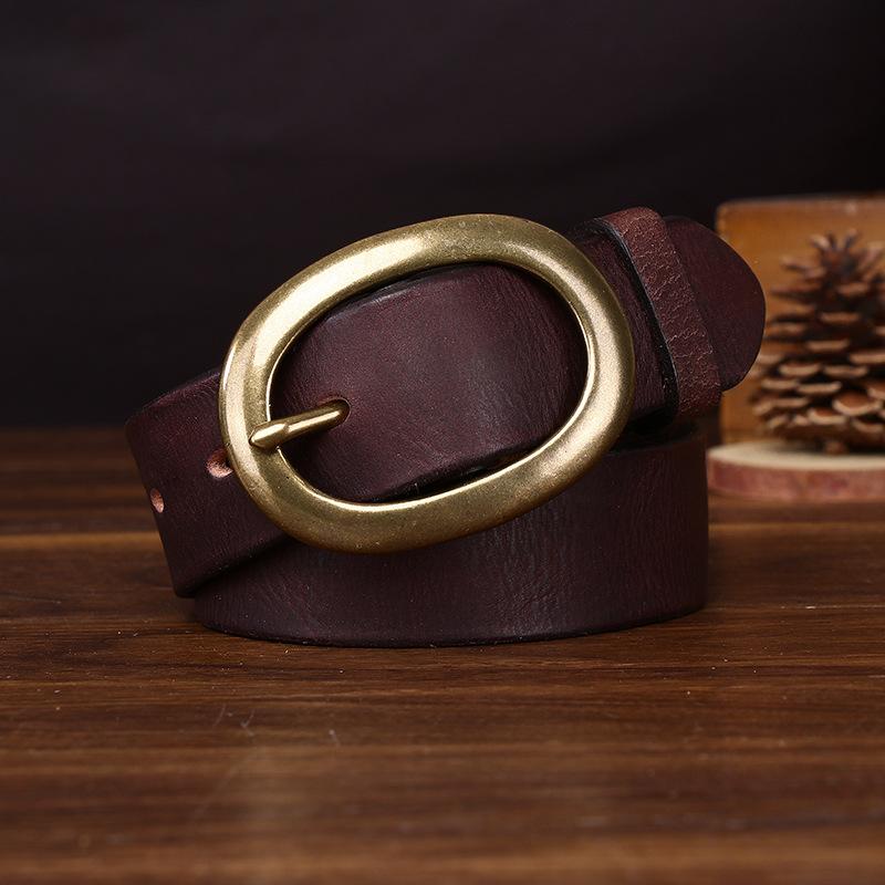 3.3Cm Wide Retro Unisex Leather Belt Simple And Versatile Couple First-Layer Cowhide Jeans Belt Men