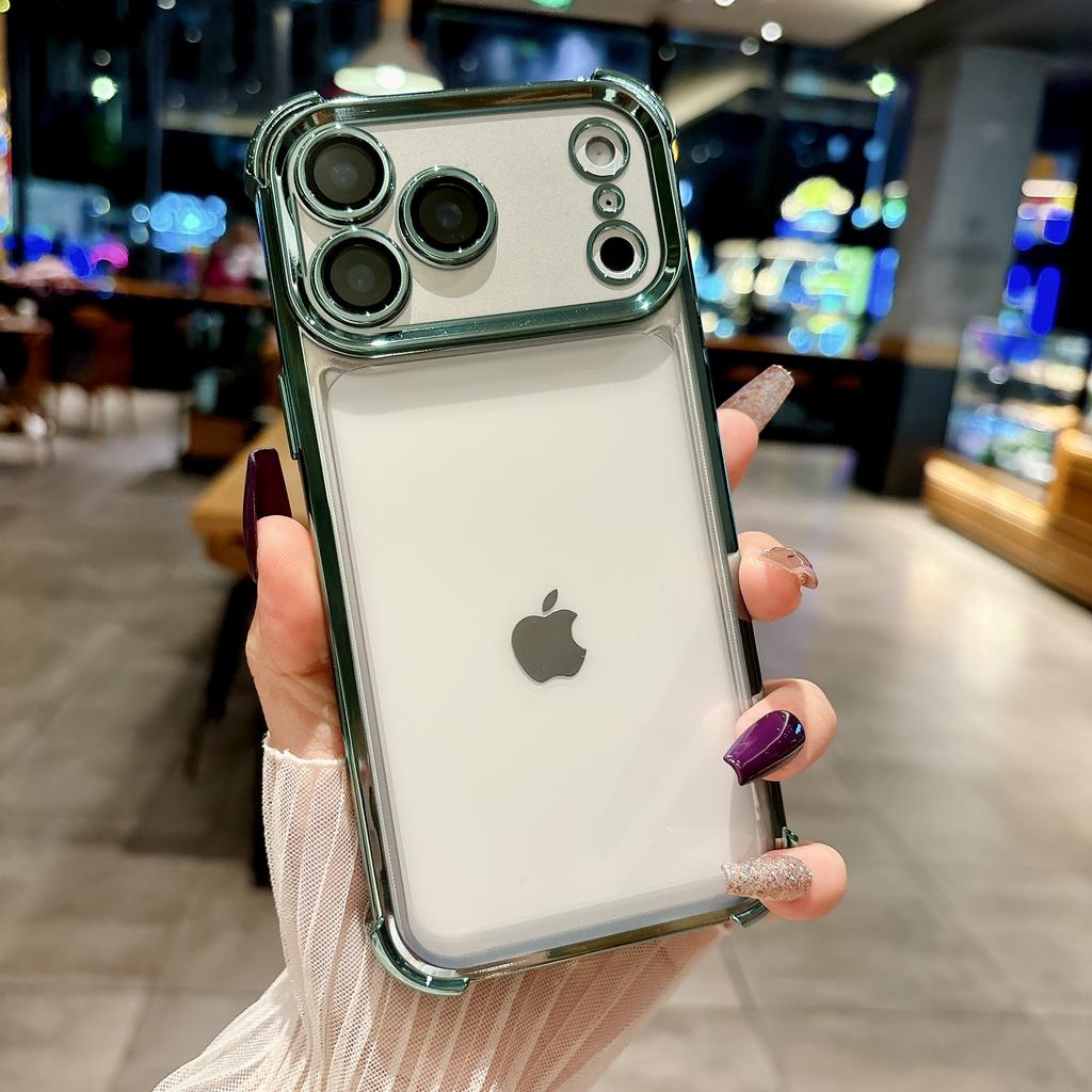 Electroplating Clear Phone Case For iPhone 17 Pro Max 17Pro Air 17 Lens Glass Film Air Bag Shockproof Transparent Cover Funda