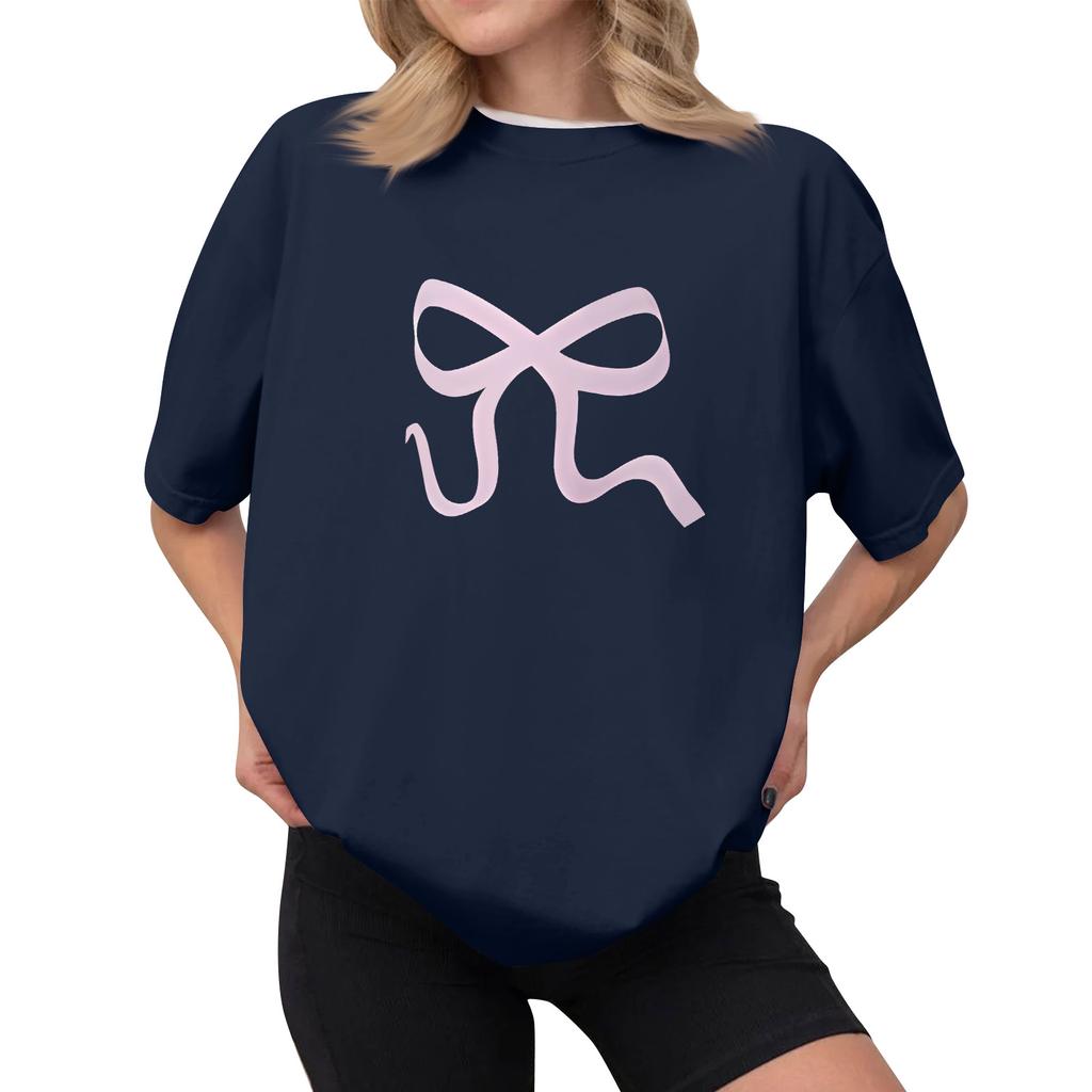 Dámské ležérní tištěné tričko s kulatým výstřihem, svetr s krátkým rukávem