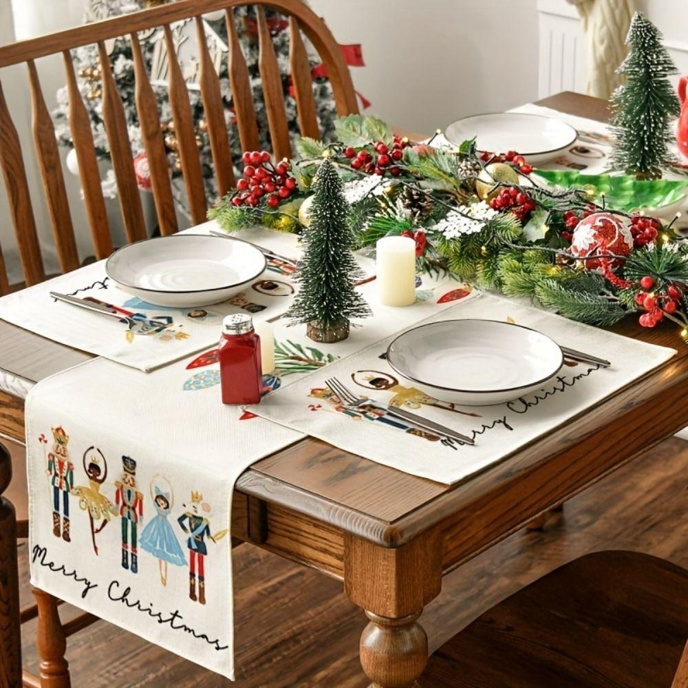 4 Pcs Wrinkle-Proof Nutcrackers Christmas Placemats Soft Tablecloth Christmas Table Mats  Party