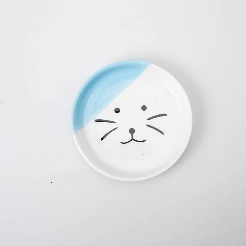 Katzennapf aus Keramik mit hohem Fuß und Nackenschutz, Futternapf mit flacher Öffnung, großkalibriger Futternapf für Haustiere