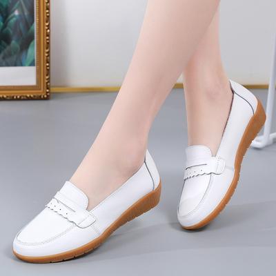 New Spring Flat Single Shoes for Women, Lazier Leather Bean Shoes for Women, Casual Middle-aged and Old Mother Shoes