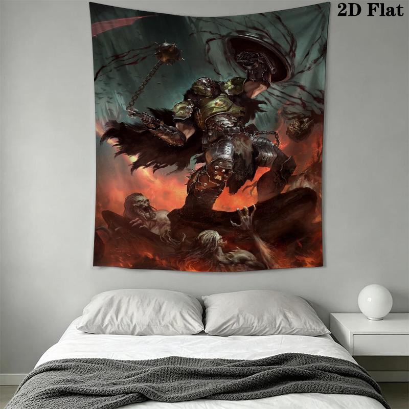 DOOM The Dark Ages Wall Tapestry Aesthetic Wall Hanging Printed Fabric Blanket Decorative Tapestries for Bedroom Living Room Home Decor