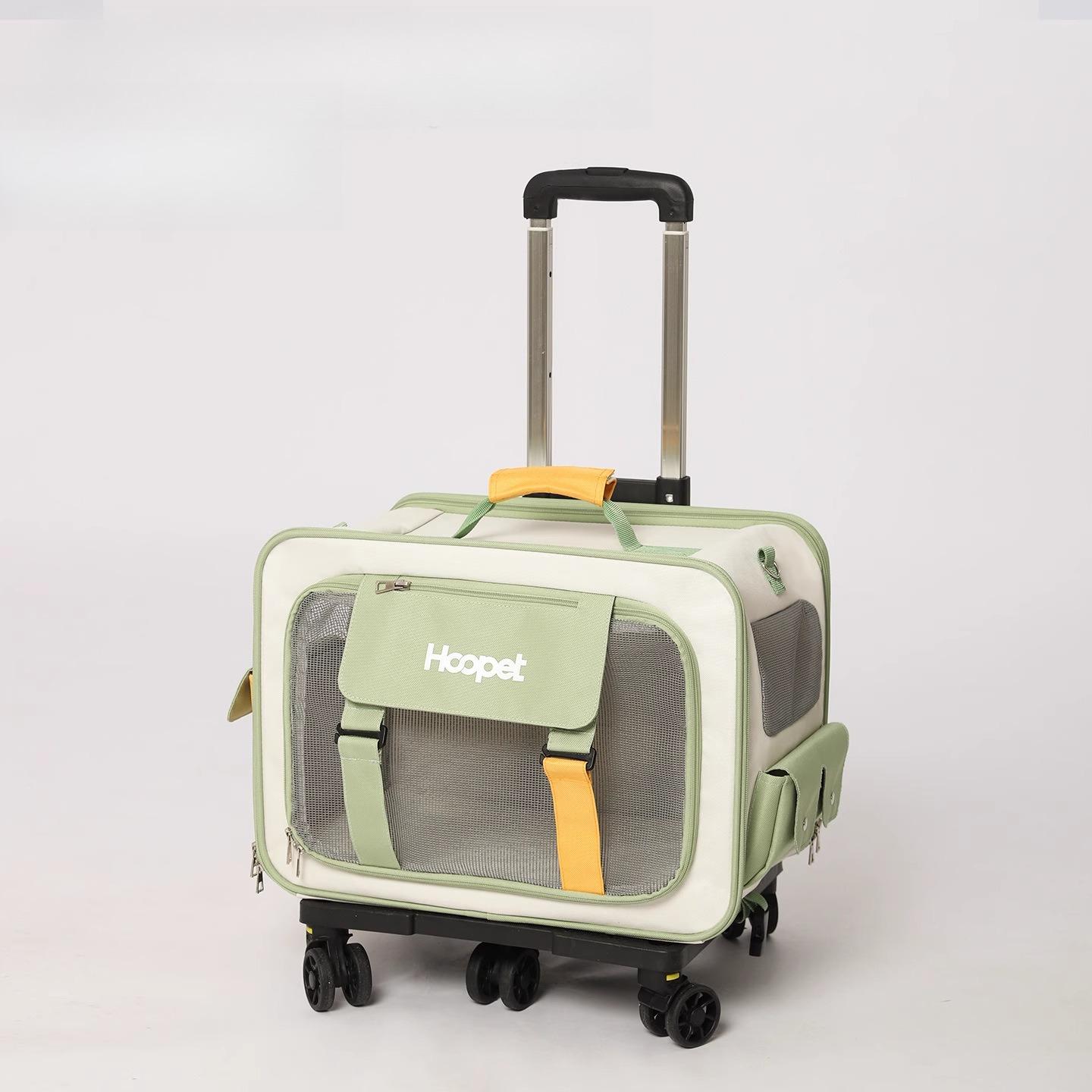 

PC Large Capacity Portable Pet Pull Rod Luggage Travel Backpack Breathable Air Box Spacious For 2 Cats And Dogs Outdoor
