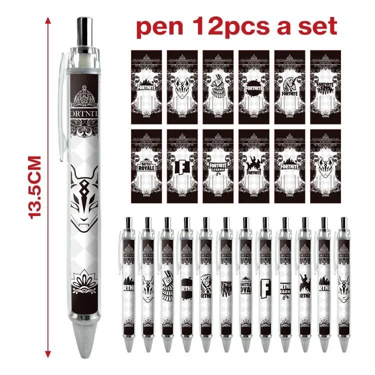 

12pcs/set Fortnite Shooting Game Peripheral Ballpoint Pen Set Cartoon Anime Print Student Stationery Office Signature Supplies