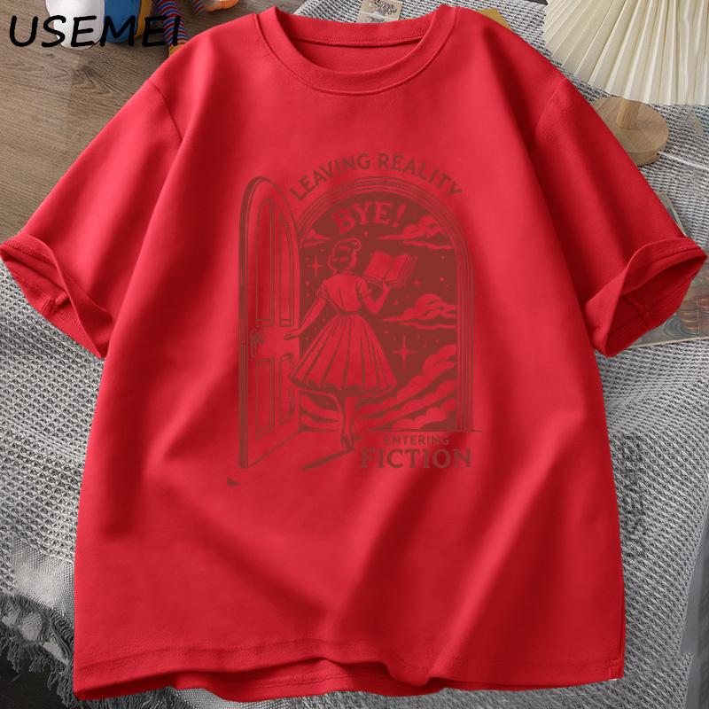Leaving Reality Entering Fiction T Shirt Unisex Women Vintage Funny Bookish Book Lover Tshirt Women Reading Tshirt Streetwear XL