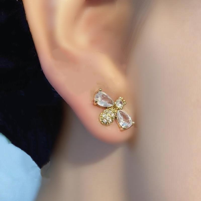 Luxury Golden Zircon Bee Stud Earrings for Women Cute Small Crystal Rhinestone Animal Insect Honeybee Earring Fashion Jewellry