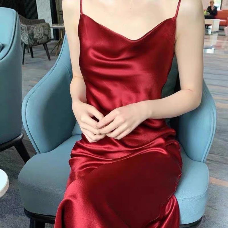 Red Hip-hugging Suspender Dress for Women Summer Sexy Club Party Evening Dress Famle Long Skirt Y2k Clothing