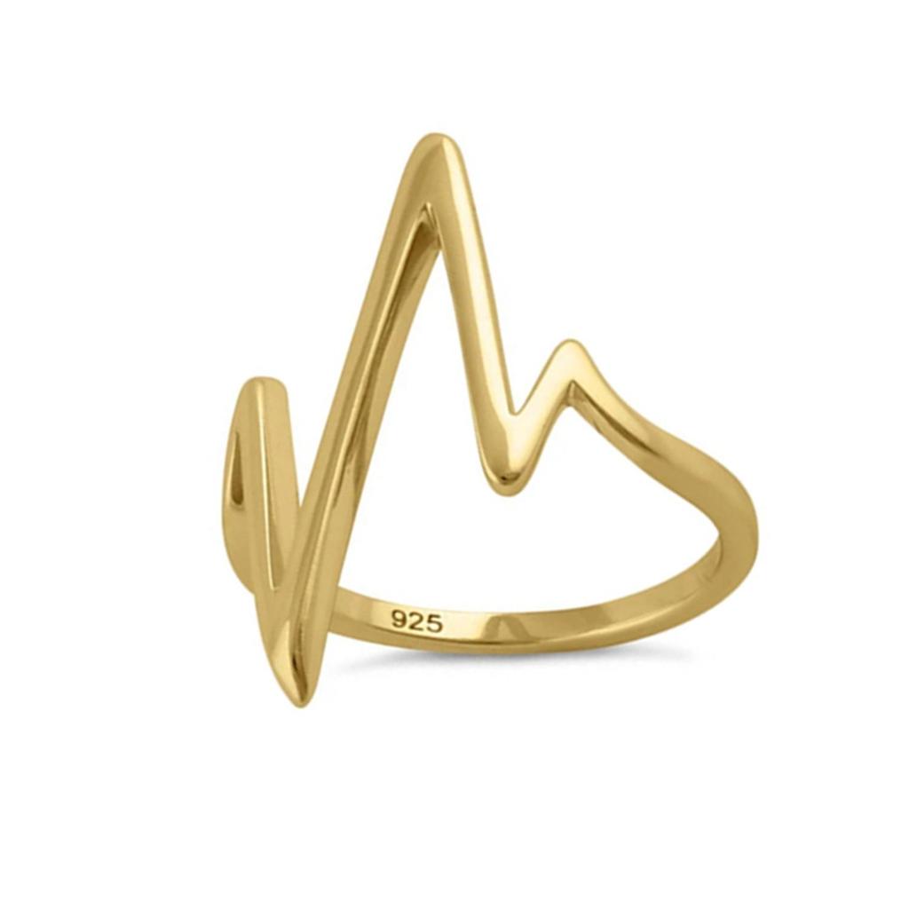 925 Sterling Silver Gold Vermeil Heart Lifeline Women Ring