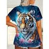 3D Printed Women's Round Neck Tiger Pattern T-shirt Multifunctional Summer Fresh Women's Version T-shirt Breathable Machine Wash Outdoor Top