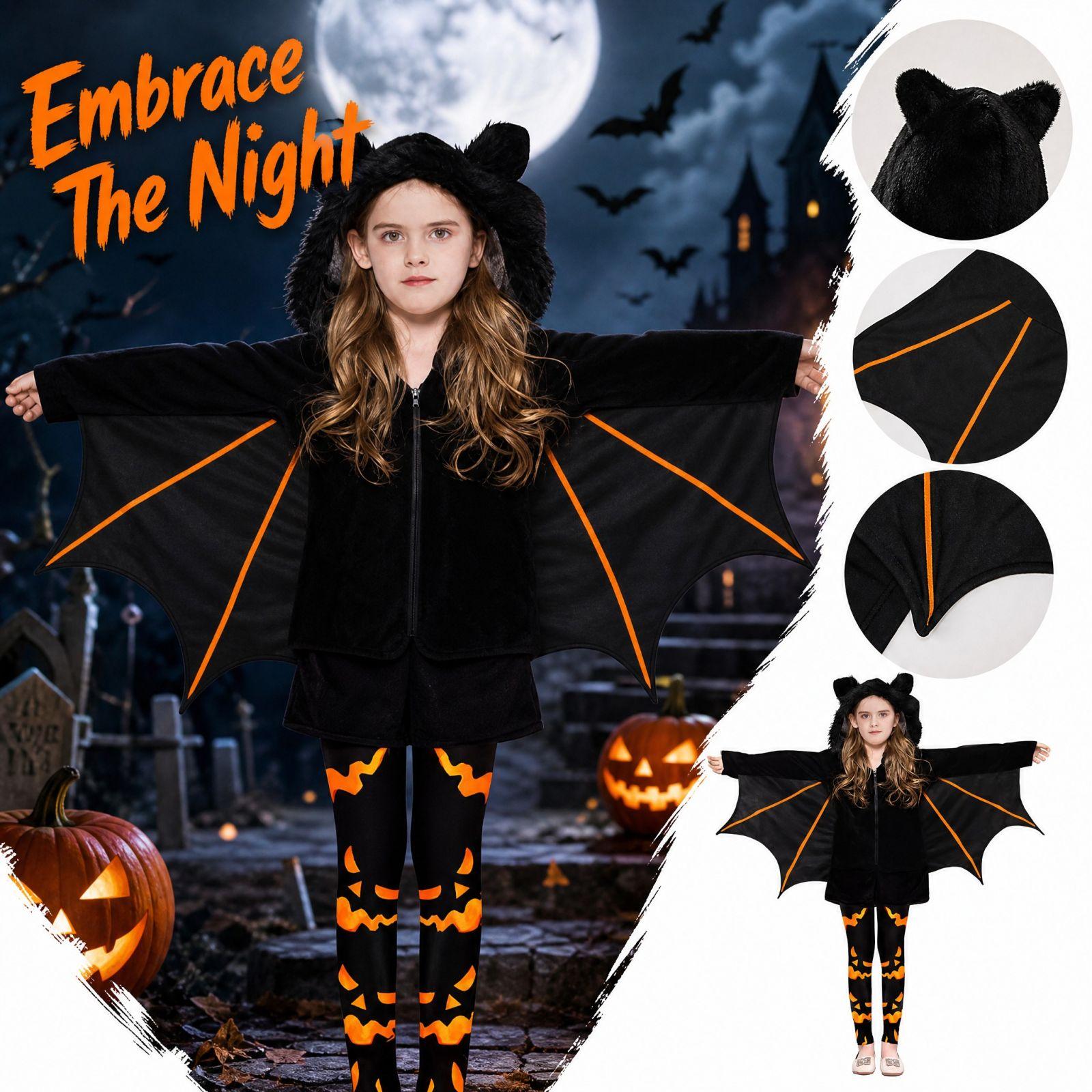 Kinder Halloween Kostüm mit und Umhang, Kinder Verkleidungsoutfit für Jungen und Mädchen 120 schwarz