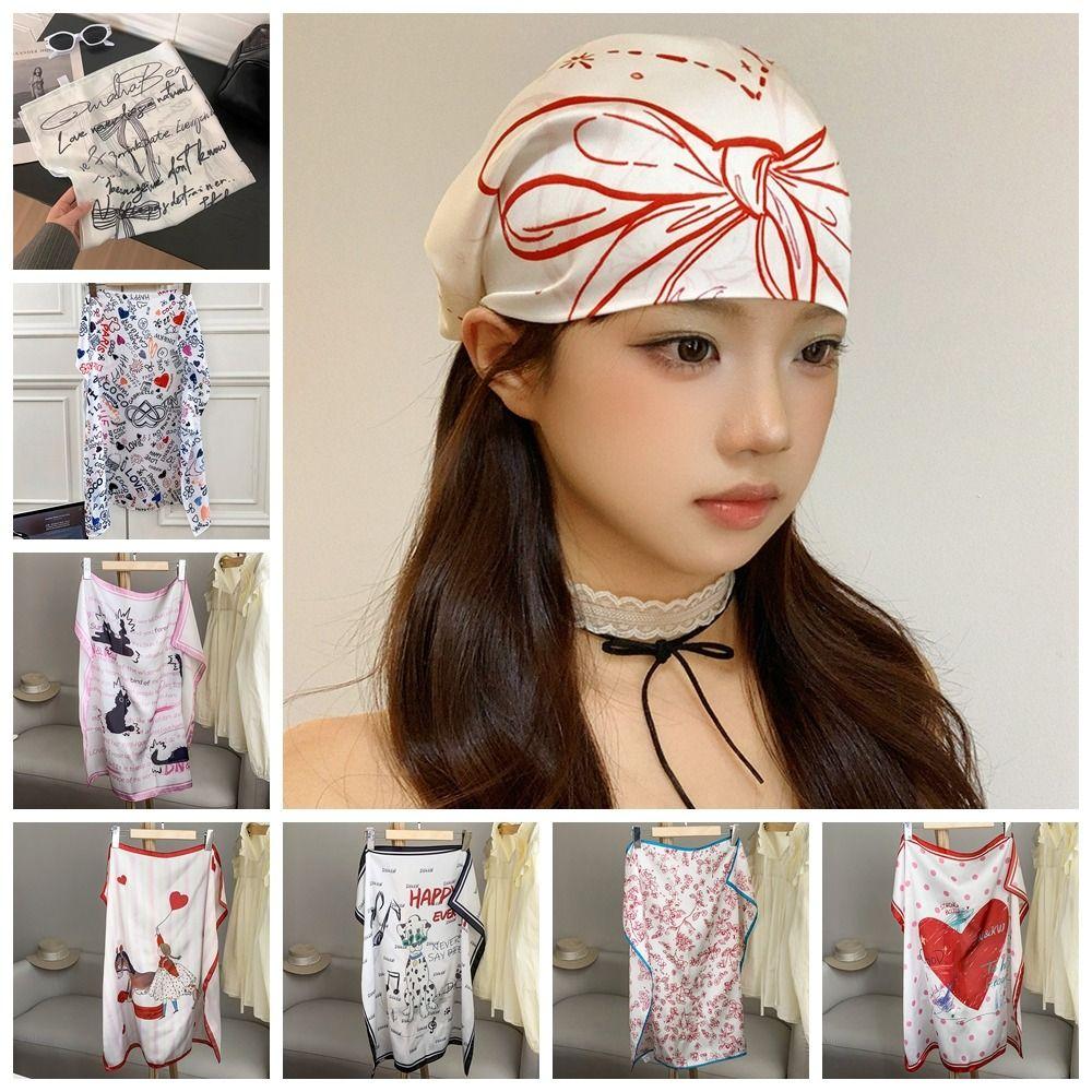 Bow Y2k Print Turban All-match Small Square Scarf Exquisite Printed Headscarf  Outdoor