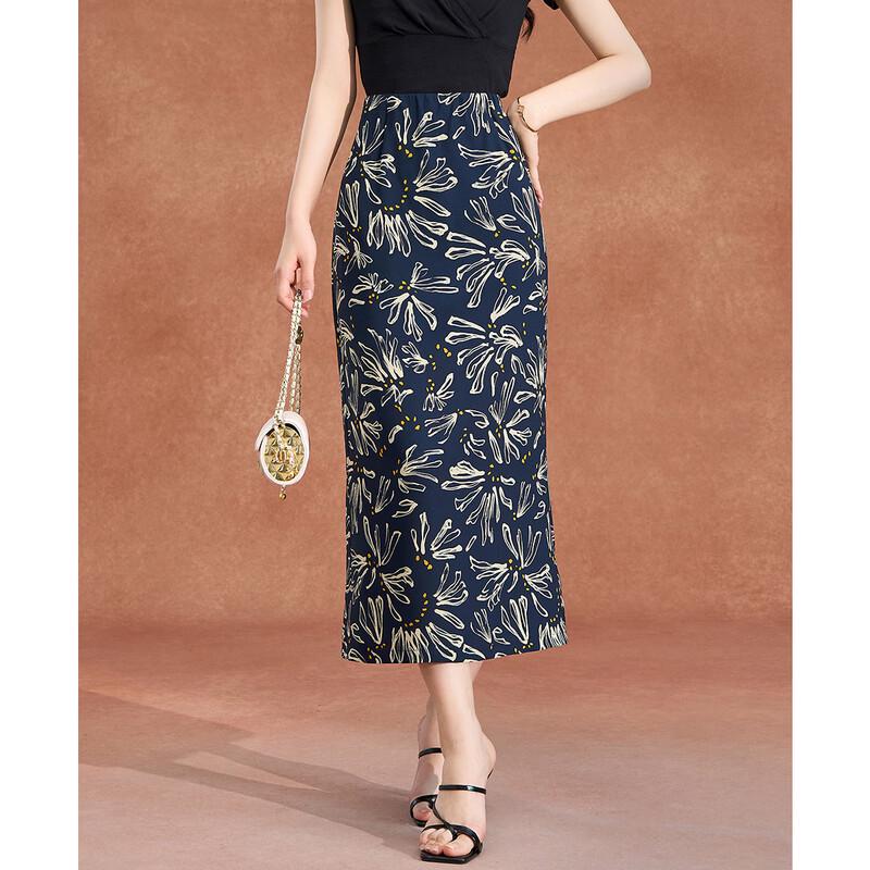 Meilanli Women s French Retro Floral High-Waist Midi Skirt L