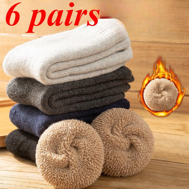 6 perechi de șosete calde de lână pentru bărbați de iarnă, groase, de înaltă calitate, Harajuku, retro, zăpadă, casual, de cașmir