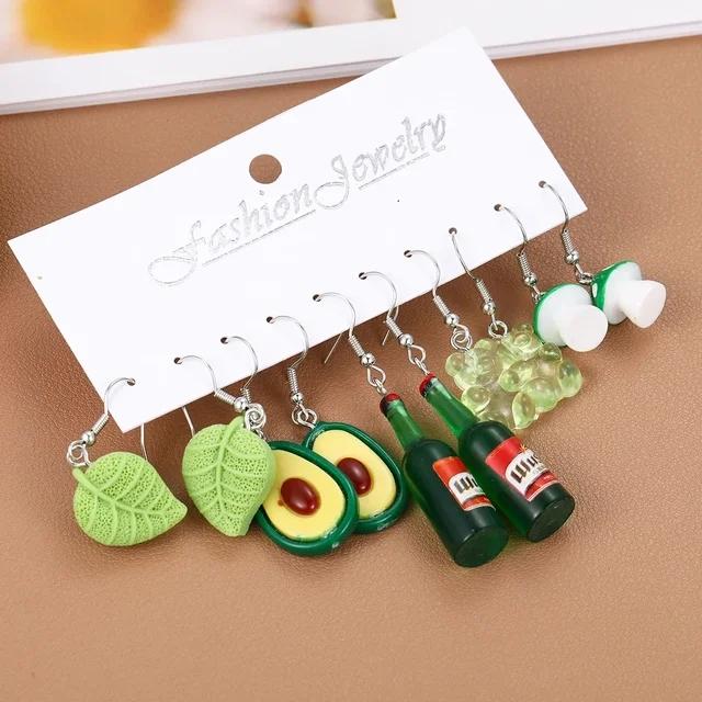 

Набір із 5 пар. Новий набір сережок із фруктами та смолою. Жіночі свіжі та солодкі темпераментні сережки. 10