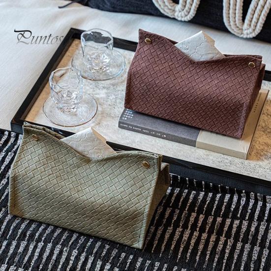 Sturdy Dining Room Tissue Box PU Leather Holder, with Snap Design, Portable Foldable Case for Office Facial Paper Organizer Dispenser, Desk