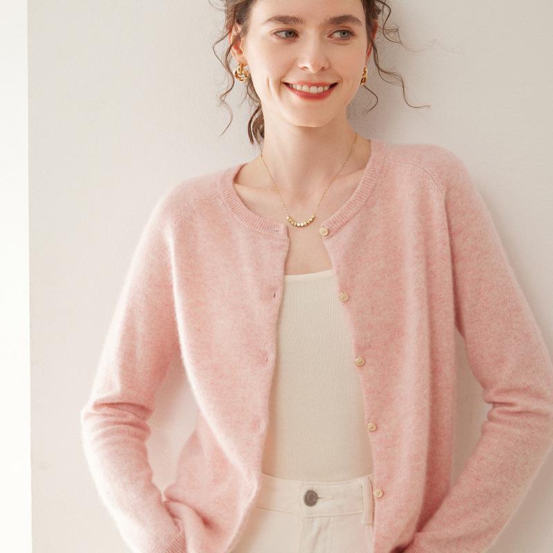 Women's Autumn Winter Cashmere Knit Cardigan: Loose-Fit, Long Sleeve, Round Neck, Versatile Fashion Top.