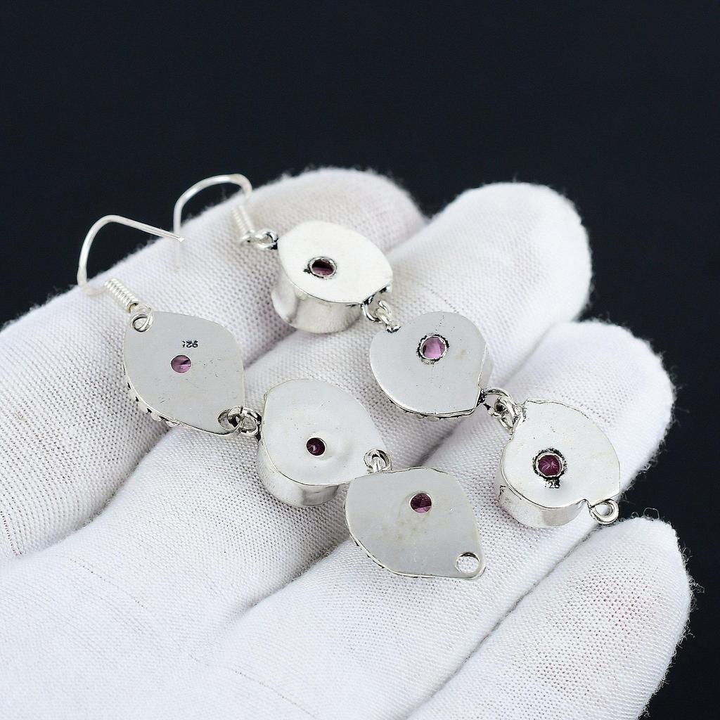 Rosa Kunzit-Edelstein, handgefertigt, 925er Sterlingsilber, Schmuck-Ohrring, rosa Kunzit-Ohrring für Frauen, Schmuck für Geschenke, handgefertigter Schmuck-Ohrring