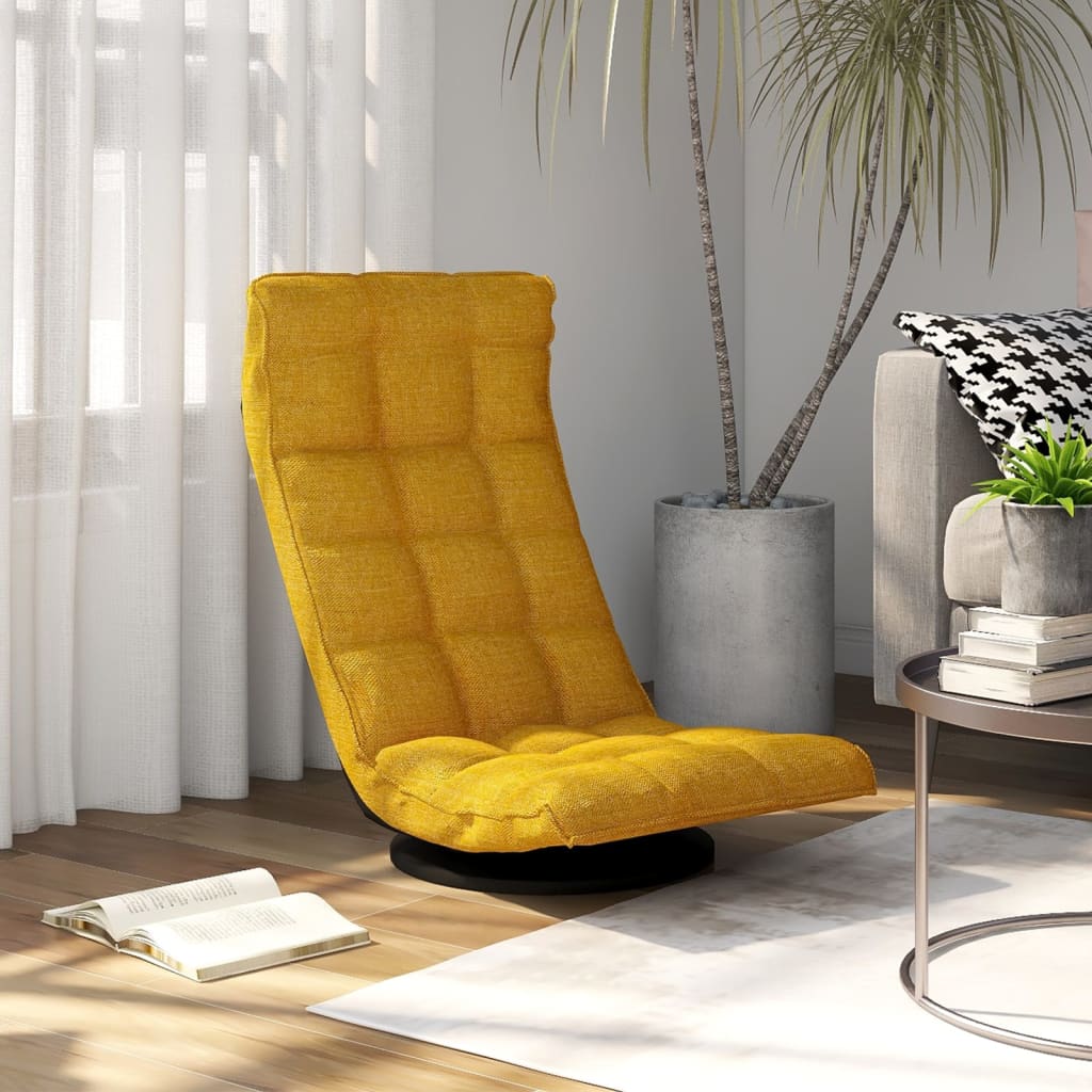 Floor Chair Swivel Mustard Yellow Fabric