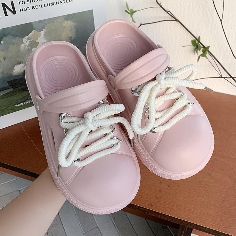 

Fashion Women Slippers Platform Fashion Lace-up Clogs Soft EVA Summer Women Shoes Thick Sole Girls Indoor Street Slides Slip-on Sandals 35-36
