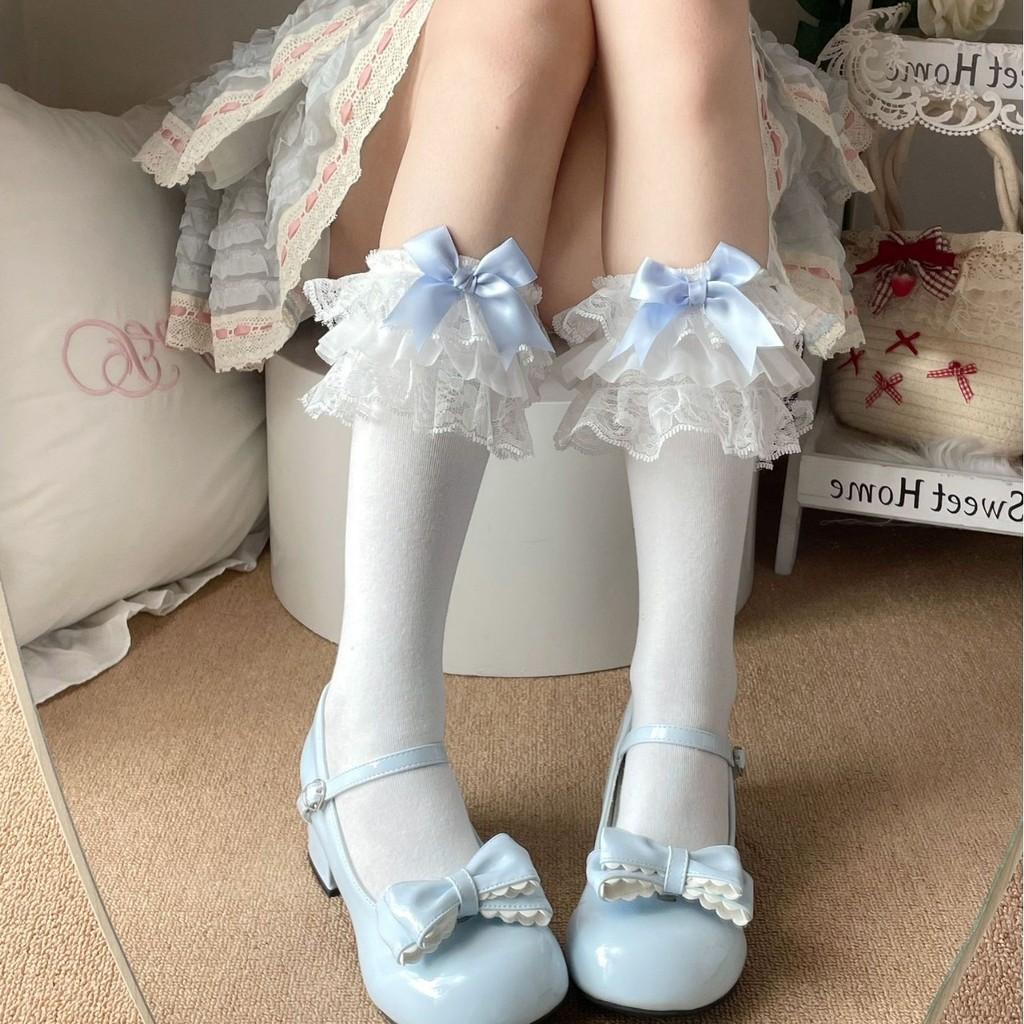 Lolita Lace Trim Cotton Knee Socks With Sweat Absorption For Girls