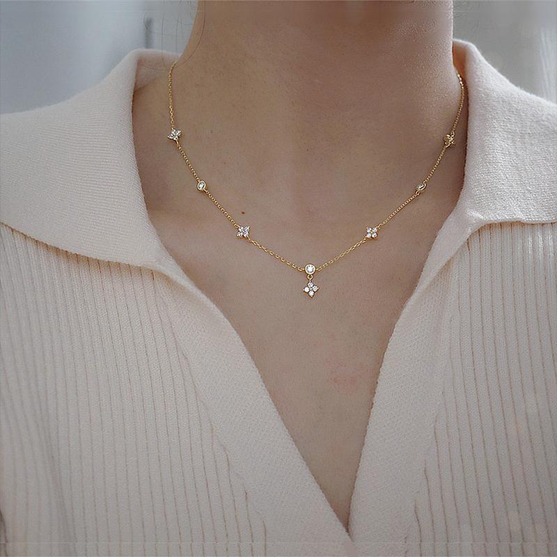 Summer 925 Silver Flower Necklace Sparkling Zircon Sweet and Simple Collar Chain Women's Party Jewelry Accessories