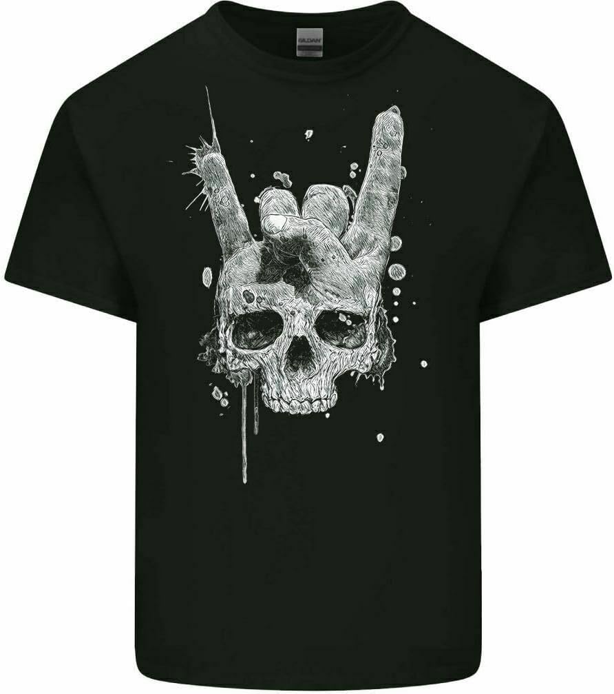 Rock Skull Men T Shirt Rock n Roll Music Salute Punk Electric Guitar Heavy Metal Tee XL