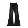 Vintage Black-Gray High-Waisted Micro-Flare Denim Slimming Pants - Women's Autumn/Winter Style