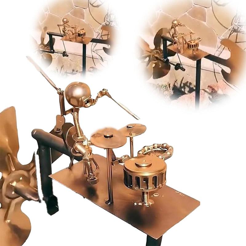 Giruetă de Vânt Metalică Statuie Moară de Vânt Toboșar Metalic Decorativă Energie Eoliană Artă Rock pentru Grădină Curte Terasă Gazon Pridvor Curte