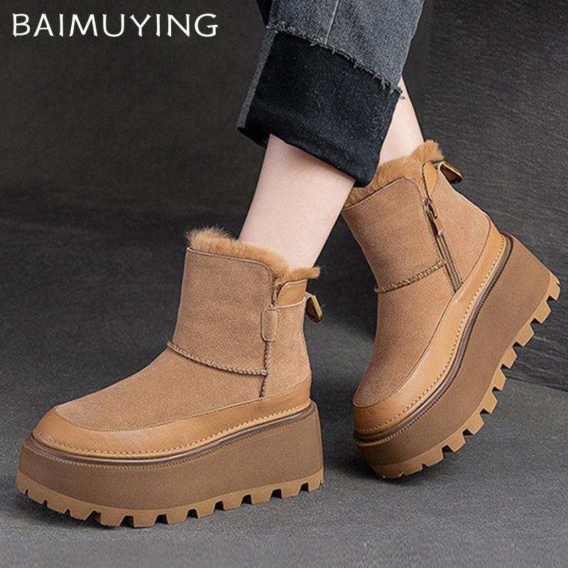 Πλατφόρμα Γυναικεία Χιονιού Μποτάκια Μέχρι τον Αστράγαλο Σουέτ Desogner Κοντή Βελούδινη Βαμβακερή Μεσαία Τακούνια Παπούτσια 2025 Τάση Χειμώνας Ζεστά Άνετα Botas De Mujer