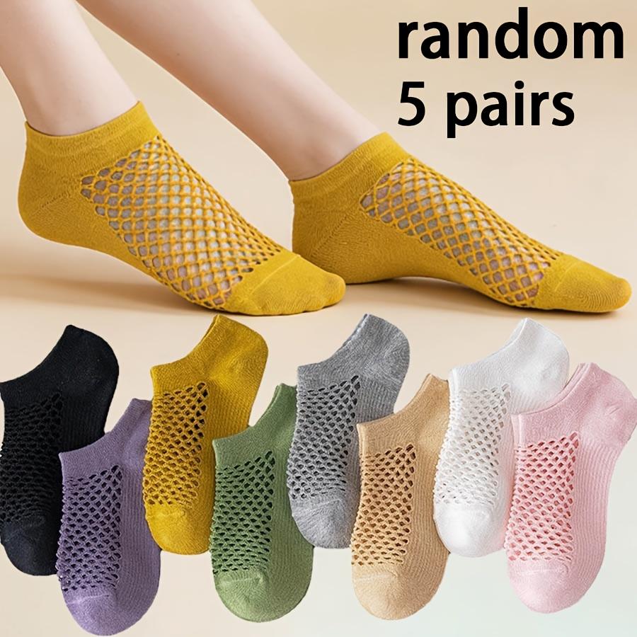 Random 5 Pairs Women's Hole Socks, Boat Socks, Short Socks, Colorful Solid Color Socks, Summer Thin Breathable Socks, Fashionable Versatile Socks