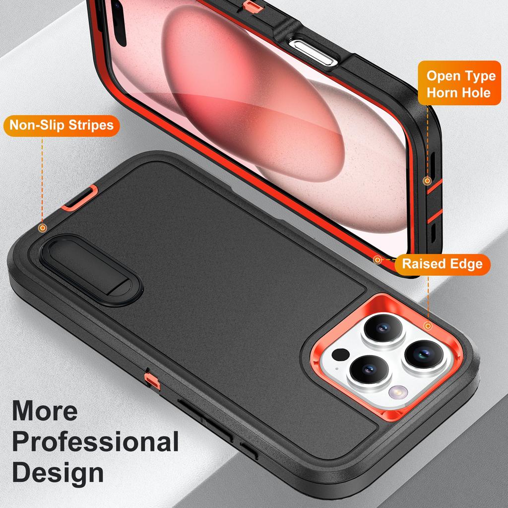 For iPhone 16 Pro Max Case Kickstand Shockproof PC+Silicone+EVA Phone Cover