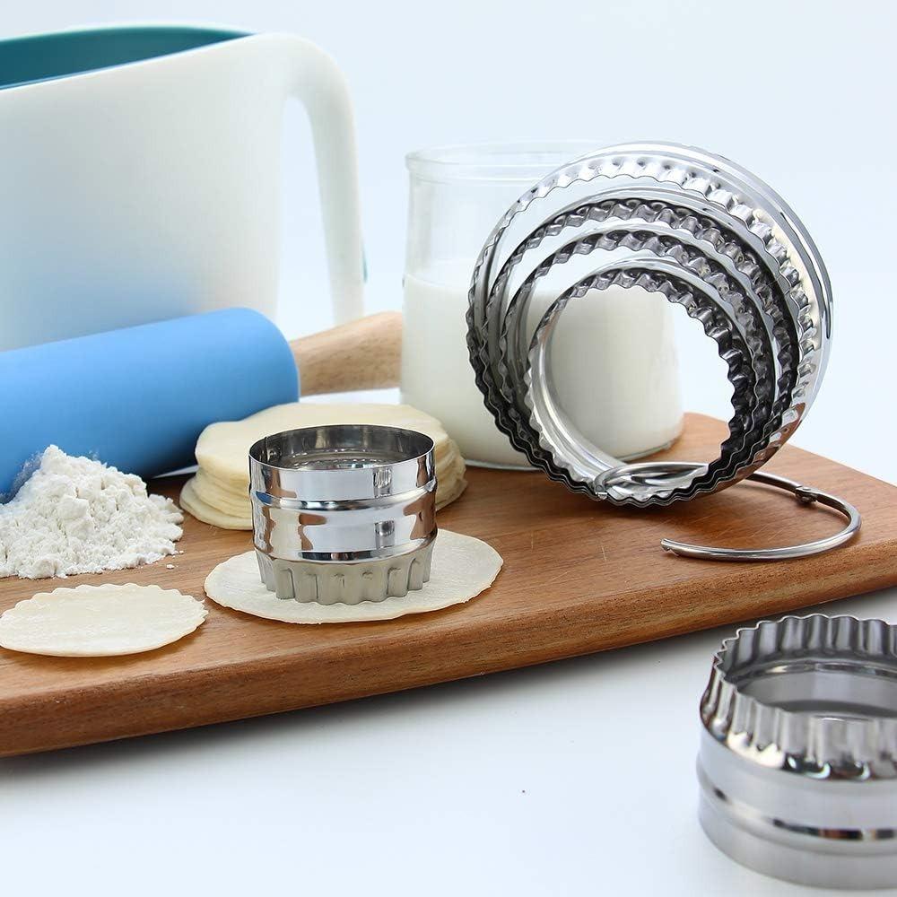 6Pcs Stainless Steel Ruffled Edge Round Biscuit Mold Hand Press Type Rust-proof Dumpling Skin Cutting Mold Corrosion-resistant