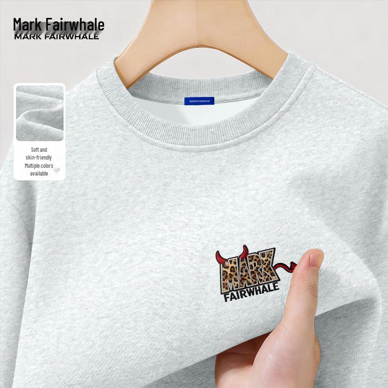 MARK FAIRWHALE 300G Heavyweight Men's Vintage Letter Print Round Neck Sweatshirt