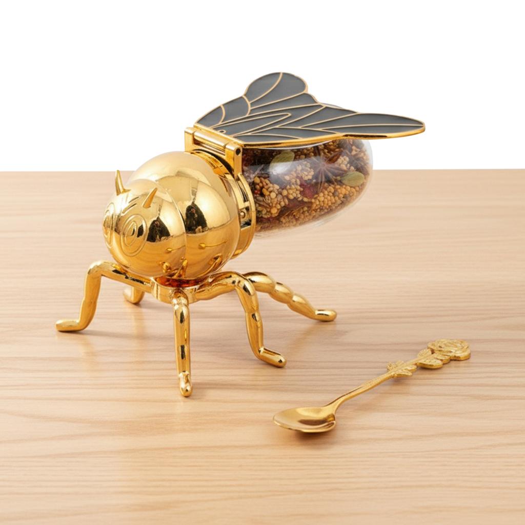 Bee Honey Pot with Spoon Decorative Bee Shaped Honey Dispenser Holder Unique Container for Syrups Condiments Home Kitchen Decor