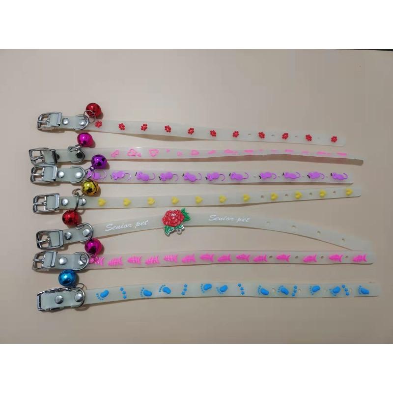 Glow In The Dark Fish Bone Silicone Cat Collar With Bell Adjustable Soft Night Safety Collar For Kitten Small Cats
