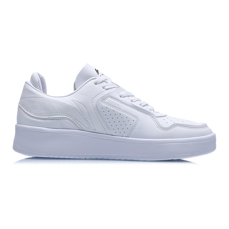 Li Ning Street Player Synthetic Leather, Leather Thermal Waterproof Coverage Low top Skateboard Shoes Men's White Black AGCQ251-4